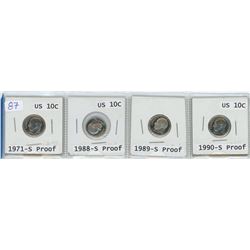 4 USA DIMES, 1971-S, 1988-S, 1989-S, 1990-S