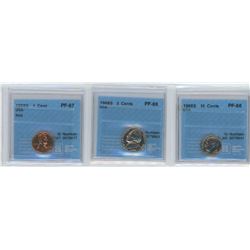 3 CCCS CERTIFIED COINS, 1968-S USA 1 CENT, 1968S USA 5 CENTS, 1968-S USA 10 CENTS