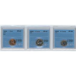 3 CCCS CERTIFIED COINS, 1968-S USA 1 CENT, 1968-S USA 5 CENTS, 1968-S USA 10 CENTS