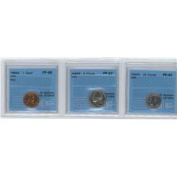 3 CCCS CERTIFIED COINS, 1968-S USA 1 CENT, 1969-S USA 5 CENTS, 1968-S USA 10 CENTS