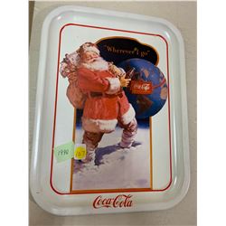 COKE METAL TRAY 1990 WHEREVER I GO - SANTA