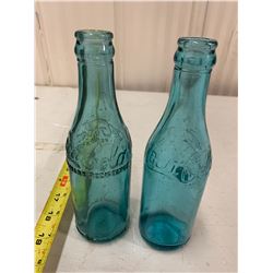 2X COCA-COLA GREEN BOTTLES, VINTAGE CANADIAN