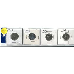 STRIP OF FOUR CDN NICKELS - 1936/45/46/49