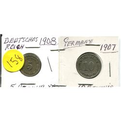 1907 AND 1908 DEUTSCHES REICH 5 AND 10 PFENNIG