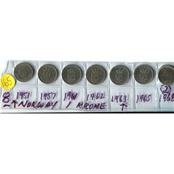 STRIP OF 7 NORWAY COINS