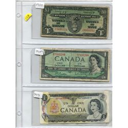 1937, 1984, 1973 BANK OF CANADA ONE DOLLAR BILLS