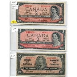 1954 (X2) AND 1937 BANK OF CANADA 2 DOLLAR BILLS