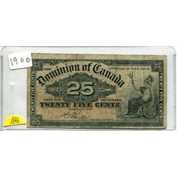 1900 TWENTY-FIVE CENTS DOMINION OF CANADA SHIN PLASTER - BOVILLE SIGNATURE