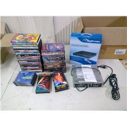 MISC. MOVES, BLANK CDS, 2 VHS TAPES AND 2 DVD PLAYERS W EXTRA VGA CORD