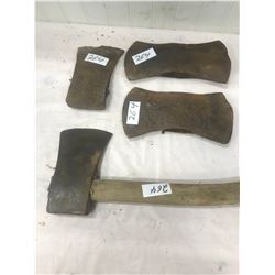 4 AXE HEADS - 2 DOUBLE HEAD AND 2 AXE - AS FOUND CONDITION, HAND FORGED