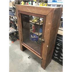 PRIMITIVE CHINA CABINET - NEEDS RESTORATION - 60H X 43W X 14D - GLASS DOOR