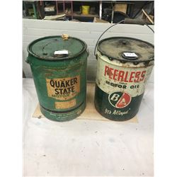 2X 5 GALLON OIL PAILS - B/A AND QUAKER STATE