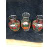Image 1 : 3X RETRO GLASS JUICE JUGS (2- 8" TALL, 1- 9" TALL)