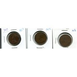 LOT OF 3 LARGE CANADA ONE CENT 1917-1918-1919