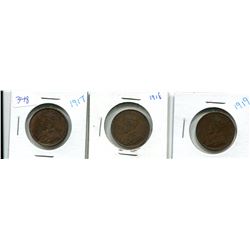 LOT OF 3 LARGE CANADA ONE CENT 1917-1918-1919