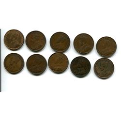 LOT OF 10 KING GEORGE V ONE CENTS 1917-1918-1919