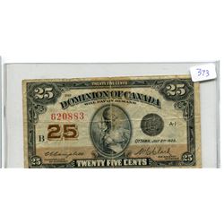 SHINPLASTER 1923 CANADA 25 CENT CAMPBELL/CLARK SIGNATURES