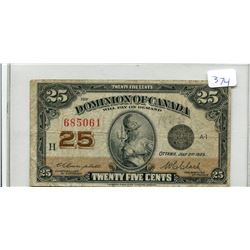 SHINPLASTER 1923 CANADA 25 CENT CAMPBELL/CLARK SIGNATURES