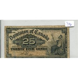 SHINPLASTER 1900 CANADA 25 CENTS BOVILLE SIGNATURE