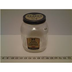 BLUE RIBBON COFFEE JAR FROM 1930'S - 8.5" TALL