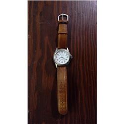 CARRIAGE WATCH, STAINLESS STEEL BACK AND LEATHER STRAP