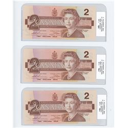 THREE 1986 TWO DOLLAR BILLS (SEQUENTIAL ORDER) *UNCIRCULATED*
