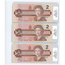 THREE 1986 TWO DOLLAR BILLS (SEQUENTIAL ORDER) *UNCIRCULATED*