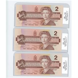 THREE 1986 TWO DOLLAR BILLS (SEQUENTIAL ORDER) *UNCIRCULATED*