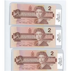 THREE 1986 TWO DOLLAR BILLS (SEQUENTIAL ORDER) *UNCIRCULATED*
