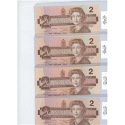 X4 1986 TWO DOLLAR BILLS