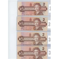 FOUR 1986 TWO DOLLAR BILLS