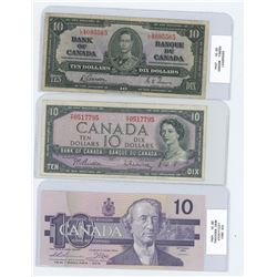 THREE TEN DOLLAR BILLS (1989 CUNC, 1954, & 1937)