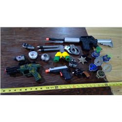 TOY GUNS, SHERIFF'S BADE, HANDCUFFS, AND SPY GEAR