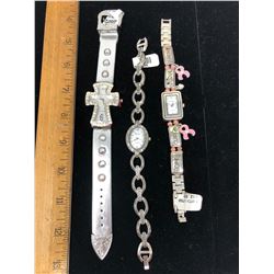 3 GENOVA WATCHES - SILVER, BREAST CANCER AWARENESS, AND CROSS