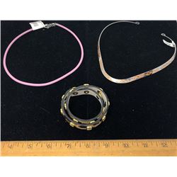 PINK NECKLACE, FUR LEOPARD PRINT WRAP BRACELET, AND CHOKER NECKLACE