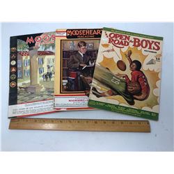 3 MAGAZINES: 1 - OPEN ROAD FOR BOYS (NOV. 39), 1 "MOOSE" (OCT. 31), 1 "MOOSE HEART" (1929)