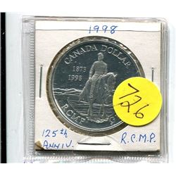 1998 - CANADA SILVER DOLLAR - 125TH ANNIVERSARY RCMP - .75 TROY OZ SILVER