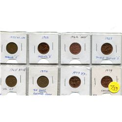EIGHT CANADIAN ONE CENT ERROR COINS