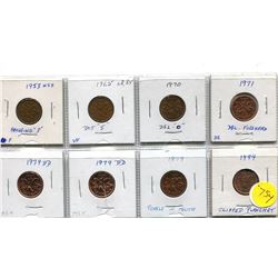 EIGHT CANADIAN ONE CENT ERROR COINS
