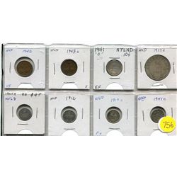 NEWFOUNDLAND COINS - 2 ONE CENT, 1 TEN CENT, 4 FIVE CENT AND 1 FIFTY CENT