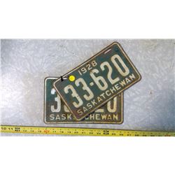 MATCHED PAIR OF 1928 SASK. PLATES