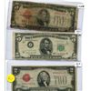 Image 1 : THREE USA NOTES (1928D TWO DOLLAR, 1928F FIVE DOLLAR, 1950C FIVE DOLLAR)