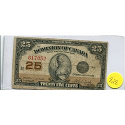 1923 DOMINION OF CANADA TWENTY-FIVE CENT BANK NOTE