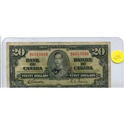 1937 BANK OF CANADA TWENTY DOLLAR NOTE