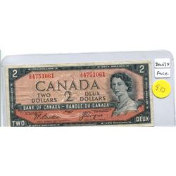1954 BANK OF CANADA TWO DOLLAR NOTE - DEVIL'S FACE