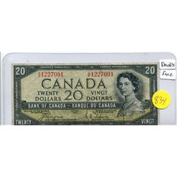 1954 BANK OF CANADA TWENTY DOLLAR NOTE - DEVIL'S FACE