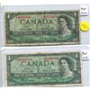Image 1 : 2X 1954 BANK OF CANADA ONE DOLLAR REPLACEMENT NOTE