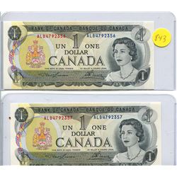 2X 1973 BANK OF CANADA ONE DOLLAR NOTE - UNCIRCULATED