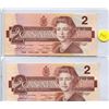 Image 1 : 2X 1986 BANK OF CANADA TWO DOLLAR NOTE