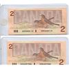 Image 2 : 2X 1986 BANK OF CANADA TWO DOLLAR NOTE